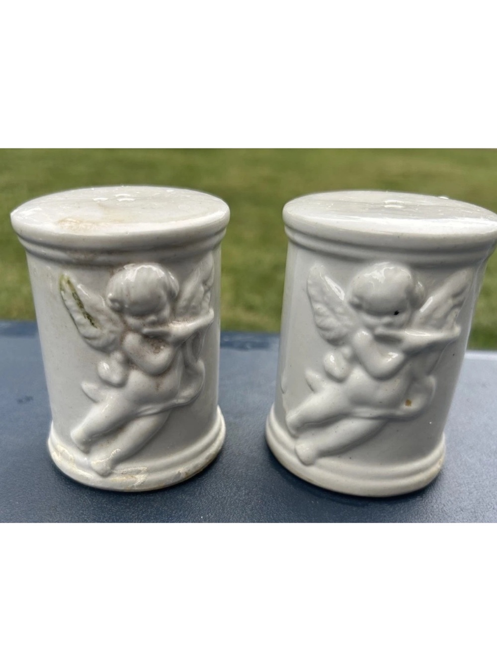 White Ceramic Cherub Salt and Pepper Shaker Set